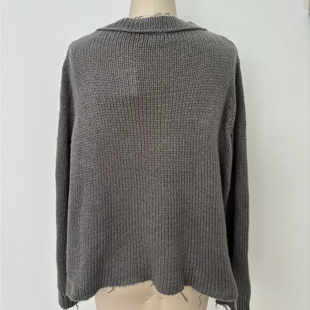 Wooden Ships Snow Bum Graphic Sweater NWT Gray Distressed Slouchy Winter S/M